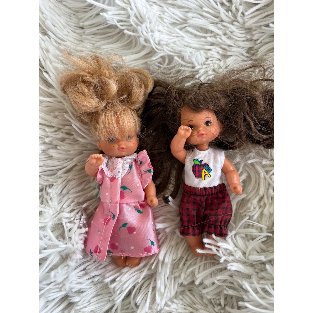 Vintage Barbie Kelly Baby Mini Dolls Lot of 2 Blonde Pink Dress Brunette Plaid